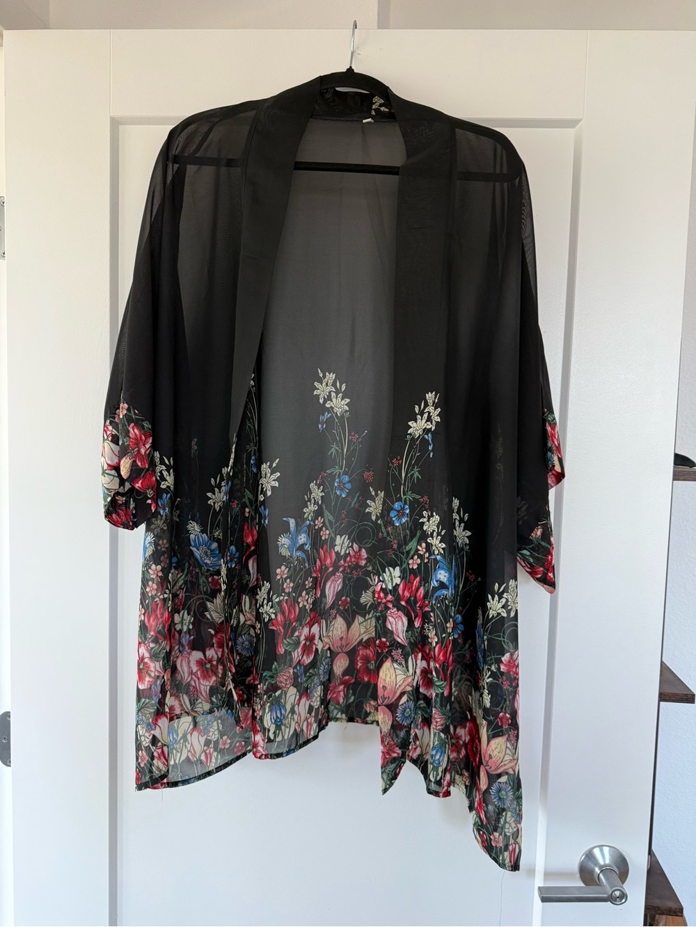 Black Sheer Floral Kimono
